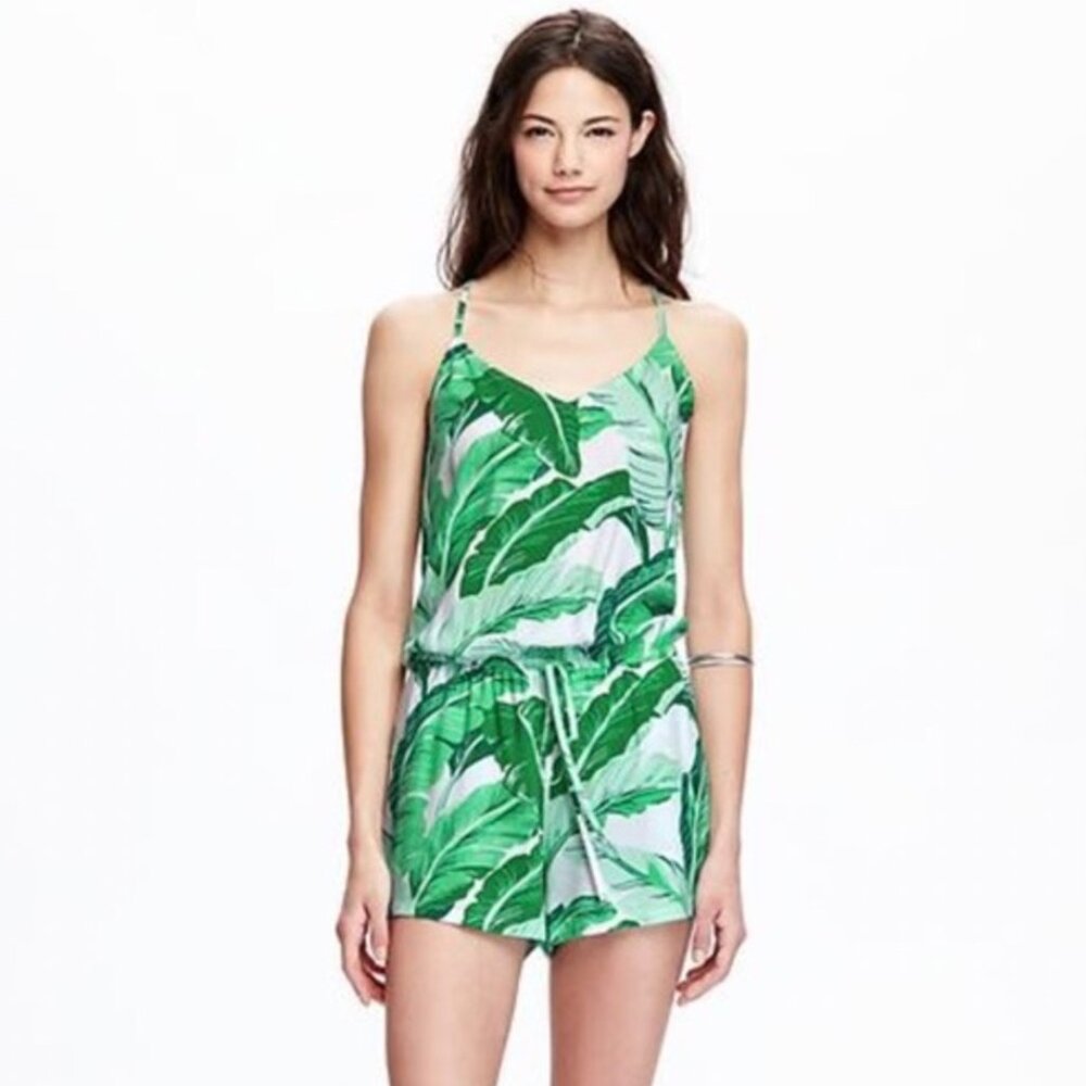 Old Navy Banana Leaf Patterned Romper with Pockets